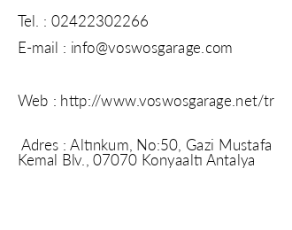 Voswos Garage Coffee Hotel iletiim bilgileri